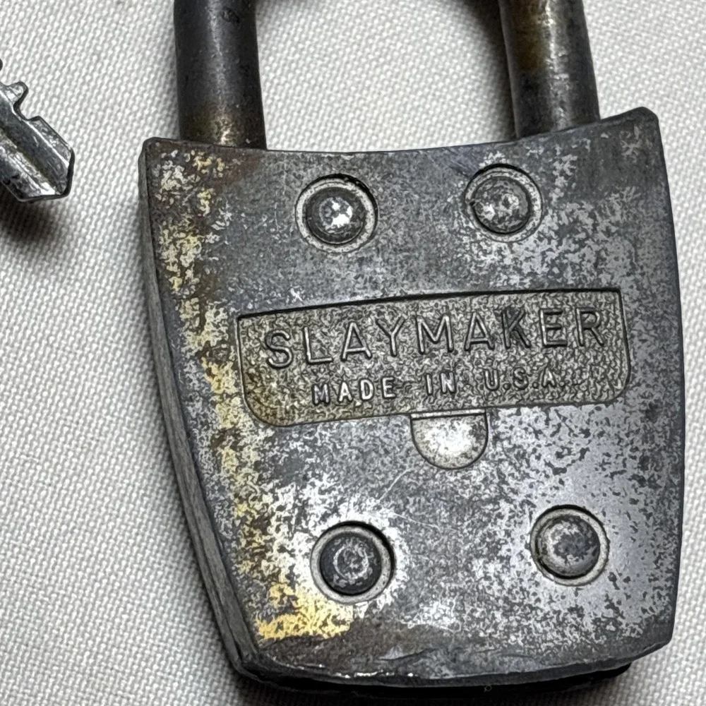 Vintage Slaymaker Rustless Antique Padlock 2 Keys Lock Works Patina Steel Rare